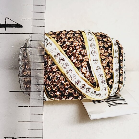 White & Champagne Austrian Crystal cocktail ring in goldtone size 7 - Picture 2 of 6